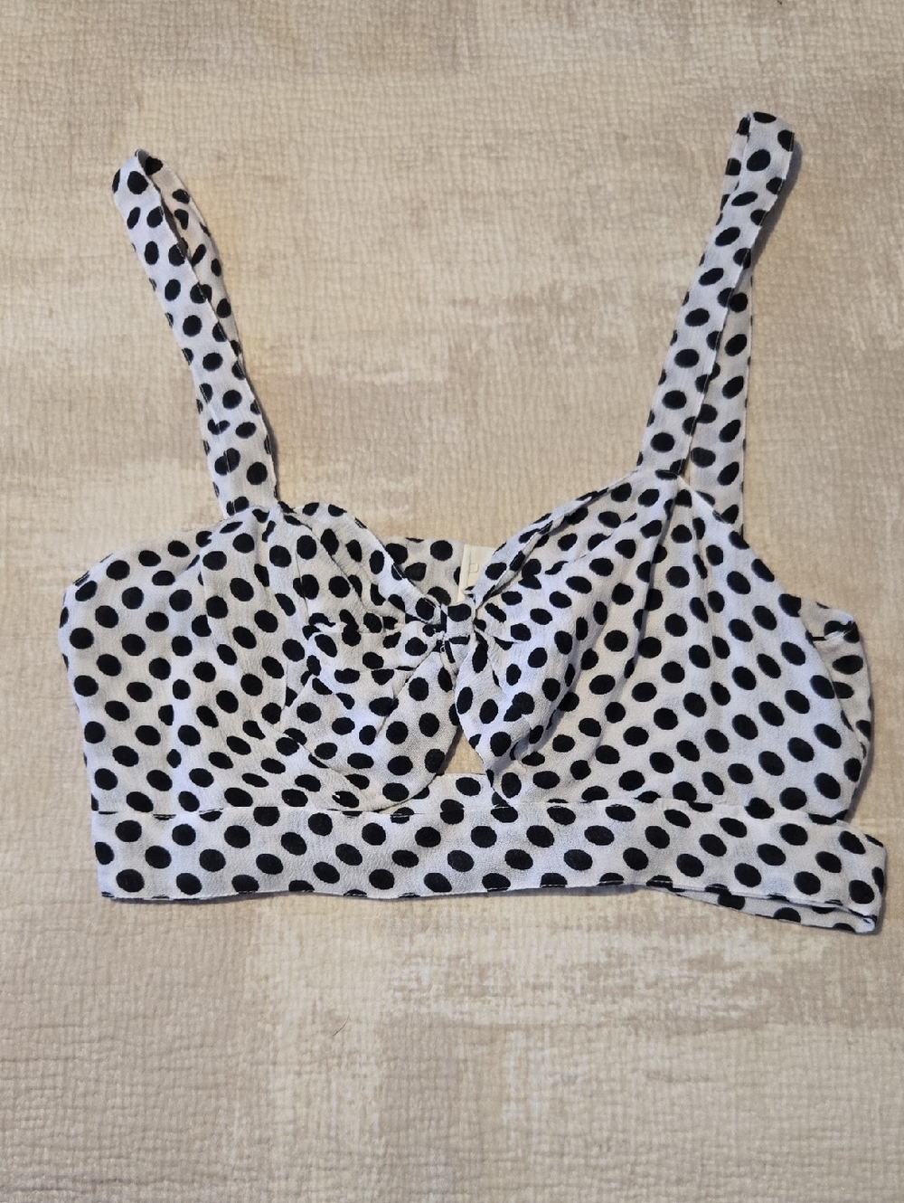 Tularosa Black & White Polka Dot Tie-Front Crop Top
